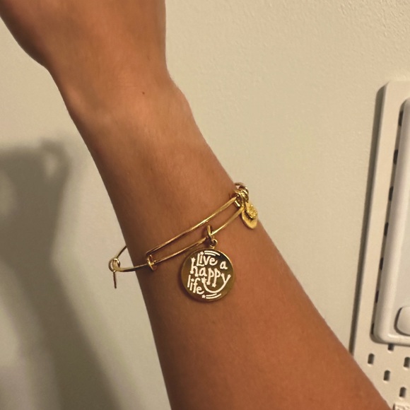 Alex And Ani “Live a Happy Life” Shiny Gold Bangle - Picture 2 of 2